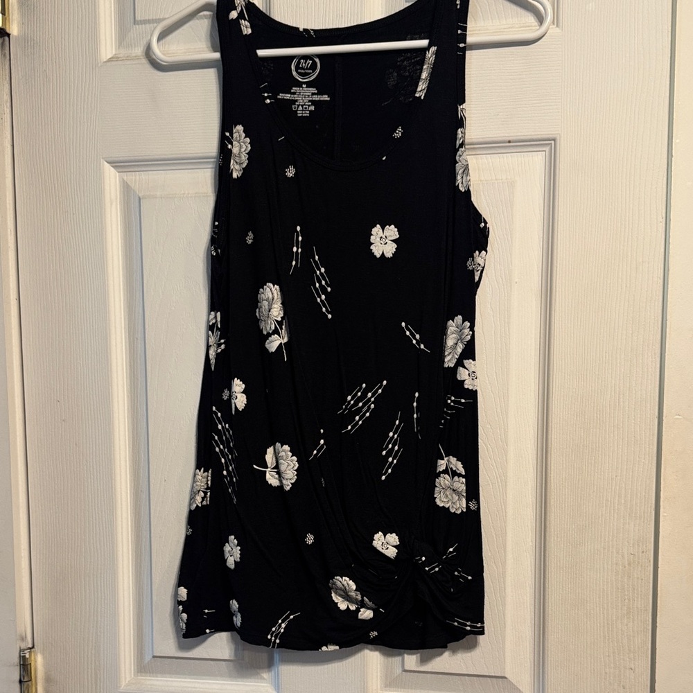 Maurices Black and White Floral Tank Top